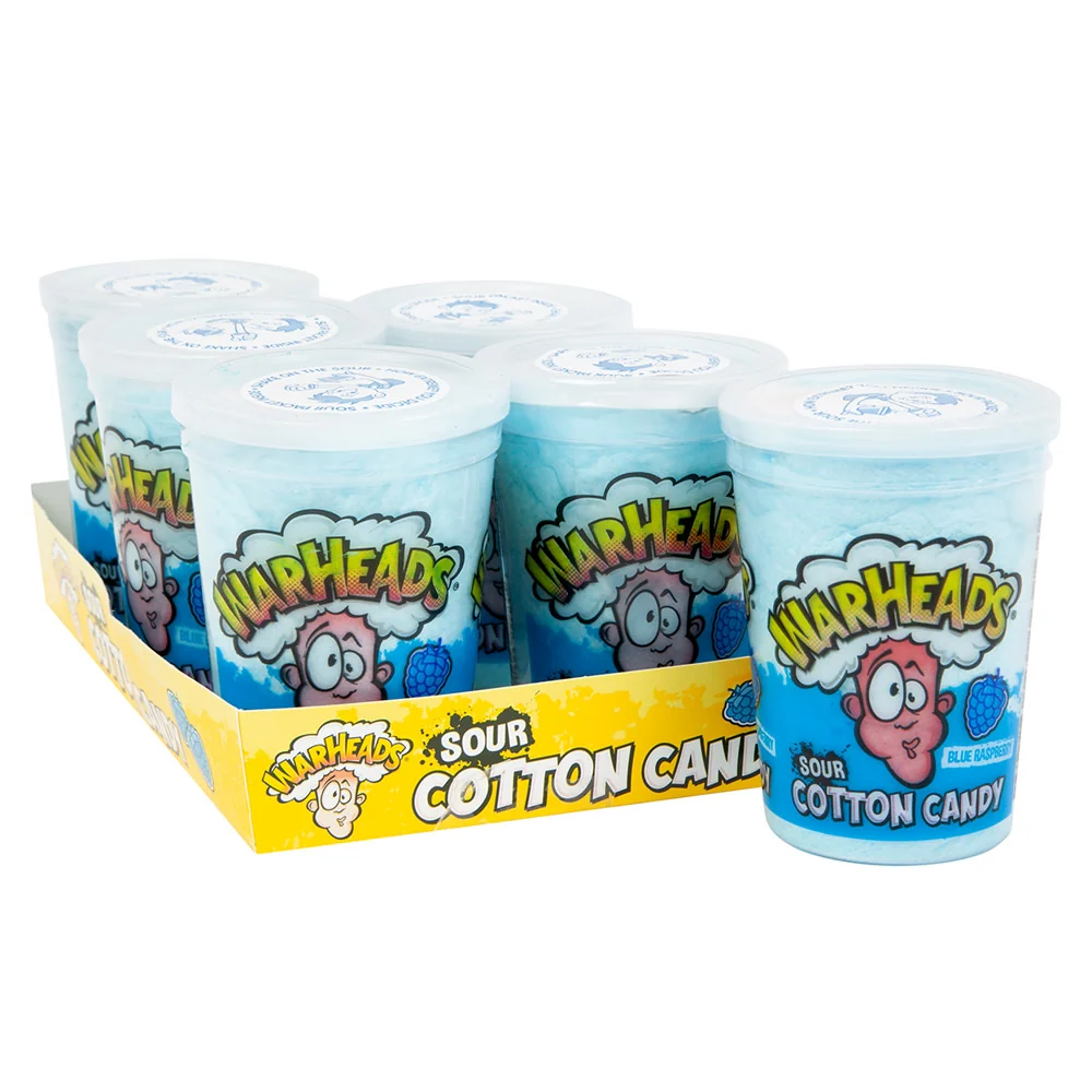 Warheads Sour Blue Raspberry Cotton Candy Tubs - 6ct
