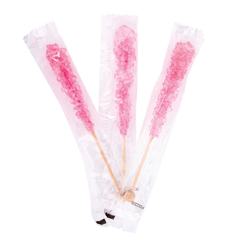 Wrapped Rock Candy Sticks Pink Strawberry - 100ct